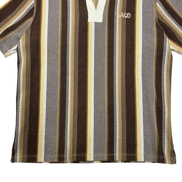 Nicholas Daley Striped Cotton Polo Shirt SIZE M Brown Heavyweight Collar Shirt - Picture 9 of 10